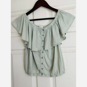 We the Free Love Letter Off-Shoulder Ruffle Crop Top Light Green S